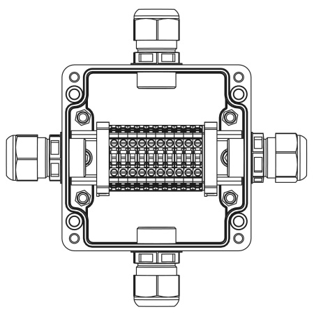 Взрывозащ. клемм. коробка из полиэстера TBE-P-03-(10xCBC.4)-1xPACMP(A)(B)(C)(D)1Ex e IIC Т5 Gb / Ex tb IIIC T95°C Db IP66 DKC