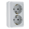 Рим Розетка 2-местная 16А с заземлением белая с защ, штор, EKF