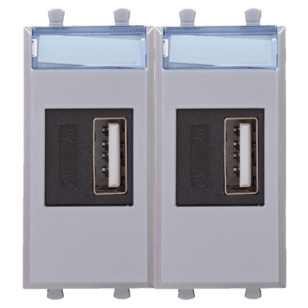 USB зарядное устройство модульное, "Avanti", "Закаленная сталь", 2модуля DKC