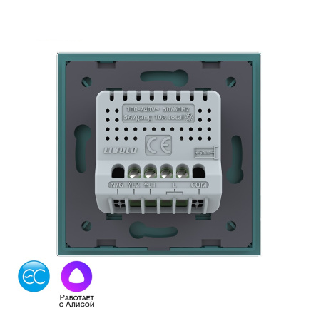 Двухклавишный умный сенсорный выключатель EC, 1 пост, цвет зеленый Livolo