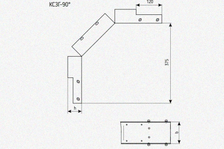 Лоток замковый глухой КСЗГ 100х65-90 УТ1,5 для поворота трассы вниз на 90, горячее цинкование, S1,0