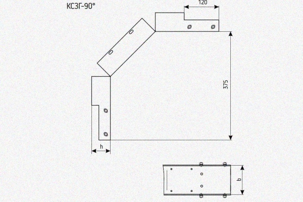 Лоток замковый глухой КСЗГ 100х65-90 УТ1,5 для поворота трассы вниз на 90, горячее цинкование, S1,0
