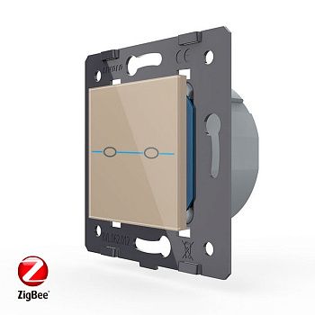 Двухклавишный сенсорный выключатель ZigBee Quadro, цвет золотой (мех.) Livolo
