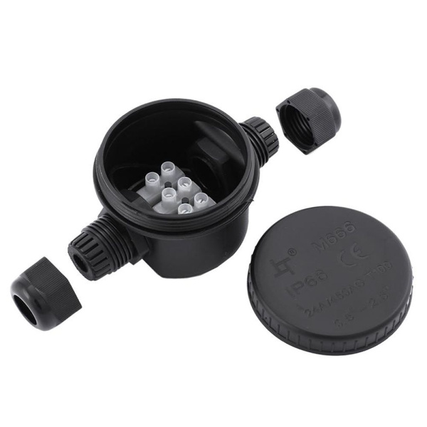 LD544 Коробка распределит. водонепрониц круглая 2 вых. с 3-конт.коннектором, 450V,106х64х46 STEKKER