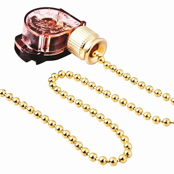 Выкл. д/бра (сонетка) с цепочкой 270мм золото с дерев. наконеч. REXANT