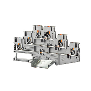 Клемма трехуровневая, зажим push-in, 6 точек подключения, 2.5 кв.мм, серая DKC