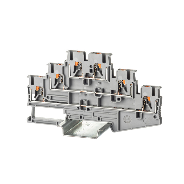 Клемма трехуровневая, зажим push-in, 6 точек подключения, 2.5 кв.мм, серая DKC