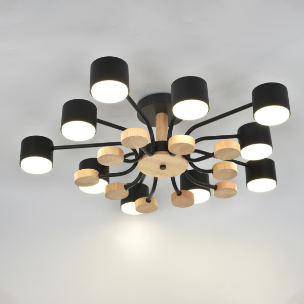 Люстра под лампу GCHL-10GX53-M Черная+Дерево Альберо General