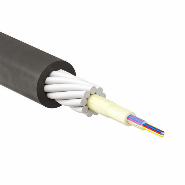 Кабель волоконно-оптический, центр.мод., брон.пласт.прутками, для прокладки в грунт, нг(А)-HF, 12 ОВ, кат.OS2 (G.652.D) диэлектрический, 8 кН DKC