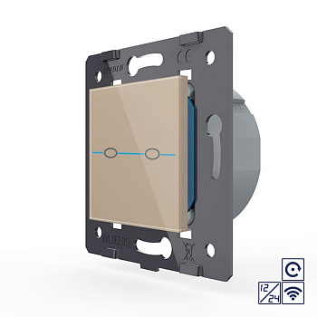 Двухклавишная сенсорная кнопка Quadro 12/24В с радиоупр., цвет золотой (механизм) Livolo
