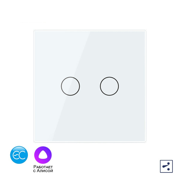 Двухклавишный проходной умный сенсорный выключатель EC, 1 пост, цвет белый Livolo