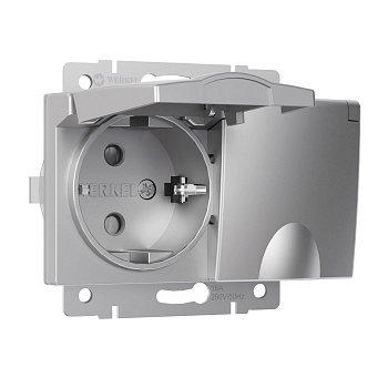 Розетка двойная влагозащ. с зазем. с защит. крышками и шторками (серебряный) СУ IP44 Werkel