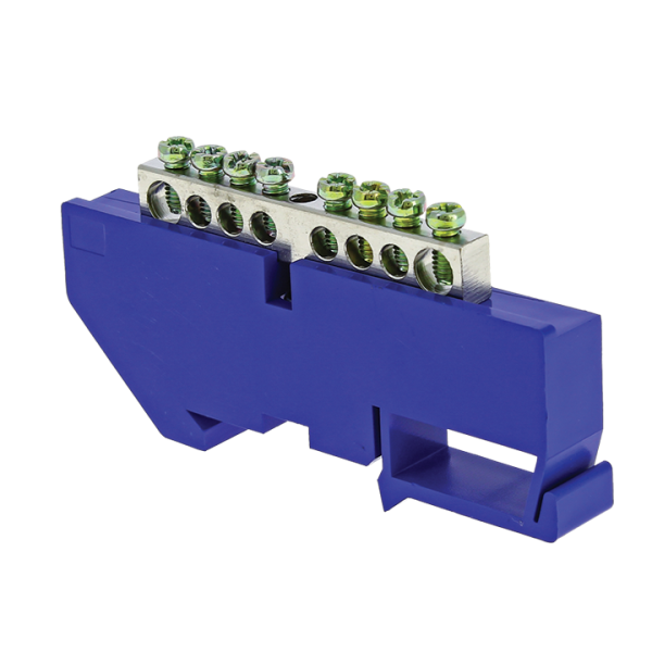 Шина "0" N (6x9мм) 8 отв, цинк синий изолятор на DIN-рейку PROxima EKF