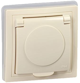 KVARTA Розетка 1-местная РСбш10-3-ККм-44 с з/з с защитными шторками и крышкой 16А IP44 кремовый IEK