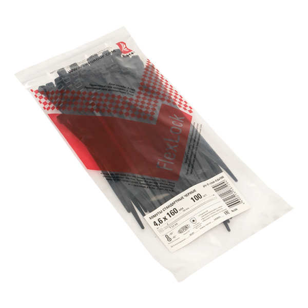 Хомут P6,6 стандартный (ч), 4,6x160 (100шт) FlexLock PROxima EKF