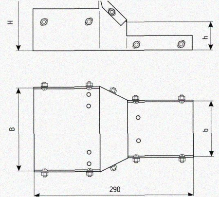 Лоток переходной замковый ЛПЗ 300х50-300х80 УХЛ1, горячее цинкование, S1,5
