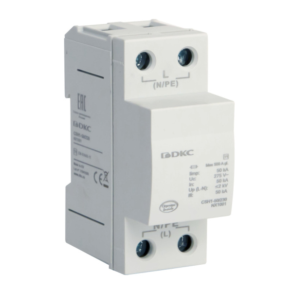 УЗИП, класс I, 1-полюсный, L-N, 50кА DKC
