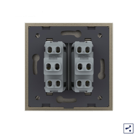 Двухклавишный проходной механический выключатель 1 пост, цвет шампань Livolo