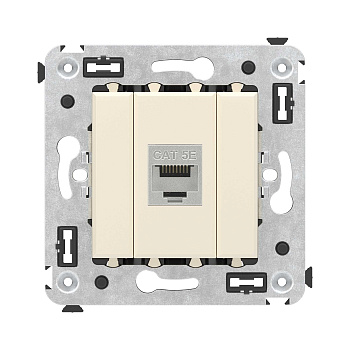 Компьютерная розетка RJ-45 без шторки в стену, кат.5e одинарная экранированная, "Avanti", "Ванильная дымка" DKC