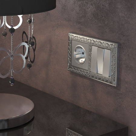 Встраиваемые механизмы розетка СУ 1 мест. с зазем. и шторками 16А серебряный рифленый IP20 Werkel