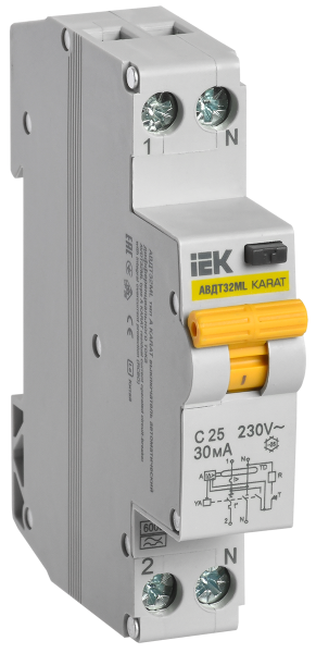 Дифференциальный автоматический выключатель АВДТ32ML тип А С25 30мА KARAT IEK Дифференциальный автоматический выключатель АВДТ32ML тип А С25 30мА KARAT IEK