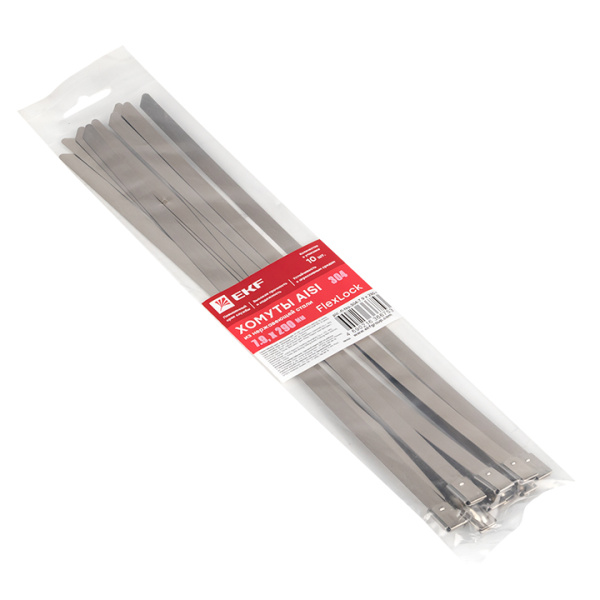 Хомут AISI 304 из нержавеющей стали, 7,9x290 (10 шт) FlexLock PROxima EKF