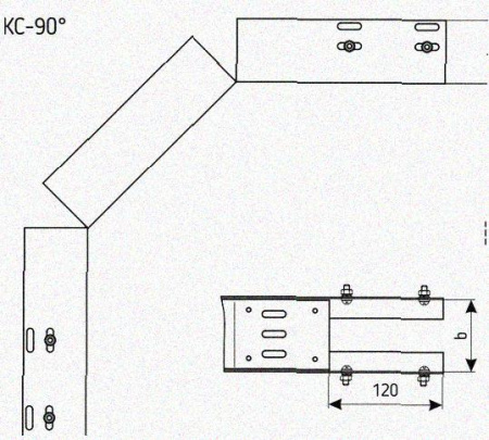 Лоток перфорированный КС 75х50-90 УХЛ1 для поворота трассы вниз на 90, оцинкованный лист S1,5
