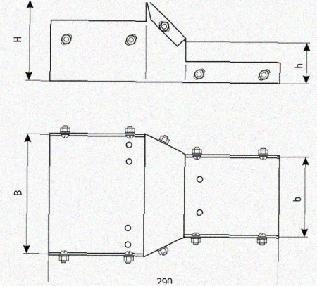 Лоток переходной замковый ЛПЗ 150х100-100х50 УТ1,5, оцинкованный лист S1,0