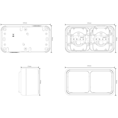 Donel W55 Розетка 2-я с защ.крышк., 2К+З., накладная, серый, IP55, серия (тип) DIP55