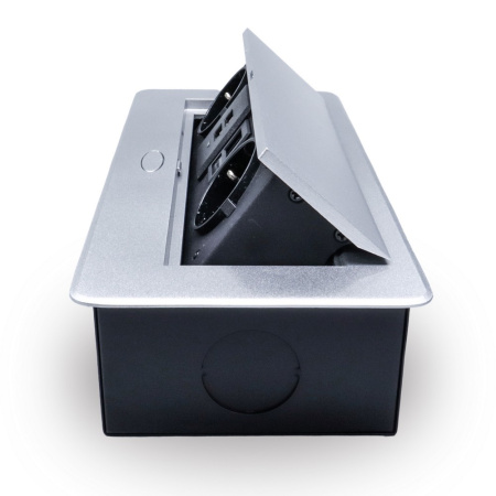 Розетка горизонтальная выдвижная 2 Euro 16А, 2 USB A с блоком 5В/2.1А, RJ45 RocketSocket, проводка, цвет серый