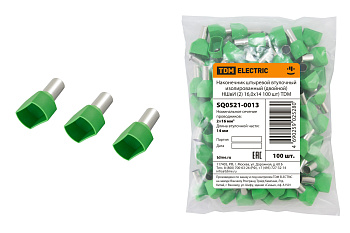 Наконечник штыревой втулочный изолированный (двойной) НШвИ (2) 16,0х14 зеленый (100 шт) TDM