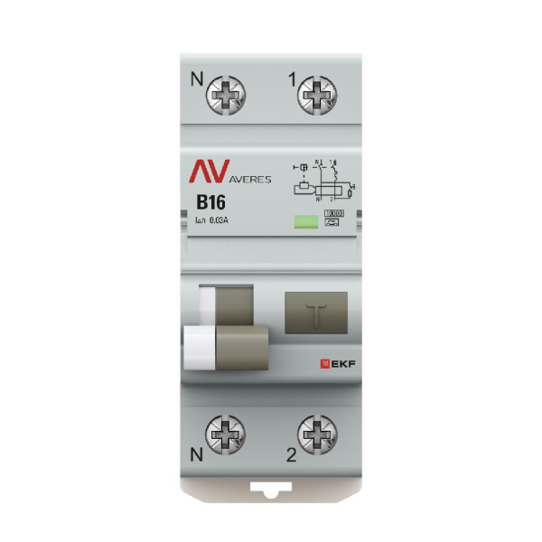 Дифференциальный автомат DVA-10 1P+N 16А (B) 30мА (A) 10кА AVERES EKF