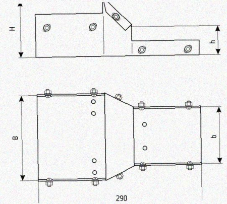 Лоток переходной замковый ЛПЗ 200х100-50х50 УТ1,5, оцинкованный лист, S1,5