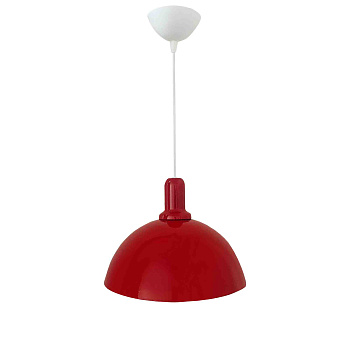 12-102 (2511/1 Красный) Светильник декоративный, подвесной, металлический, Е27 40Вт, 230В, красный, шнур белый, 600мм, крепление на крючок, Ø250х110мм