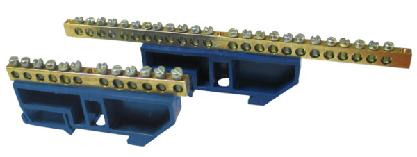 Шина "0" N (6х9мм) 12 отверстий латунь синий изолятор на DIN-рейку PROxima EKF
