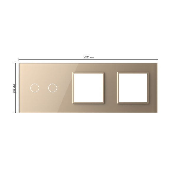 Панель для сенсорного выключателя и двух розеток, 2 клавиши, цвет золотой, стекло Livolo