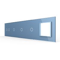 Панель для 4-х сенсорных выключателей и розетки, 5 клавиш (2+1+1+1), цвет синий, стекло Livolo