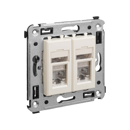 Компьютерная розетка RJ-45 в стену, кат.5e двойная экранированная,"Avanti", "Ванильная дымка" DKC