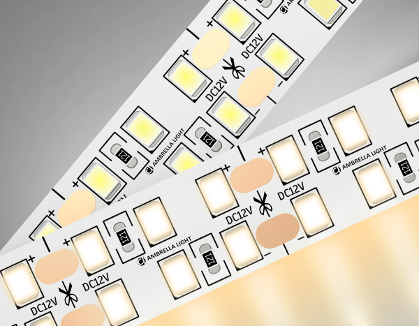 Светодиодная лента двухрядная GS1701 2835 240Led/ 24W m/ 12V IP20 3000K/ 5000*10*1.2mm/ кратность резки 25mm (2 конт.) Ambrella Light