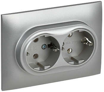 SKANDY Розетка 2-местная с заземлением без защитных шторок 16А в сборе SK-R08S серебряный IEK