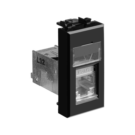 Компьютерная розетка RJ-45 модульная, кат.6 экранированная, "Avanti","Черный квадрат", 1 модуль DKC