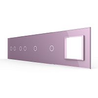Панель для 4-х сенсорных выключателей и розетки, 6 клавиш (2+2+1+1), цвет розовый, стекло Livolo