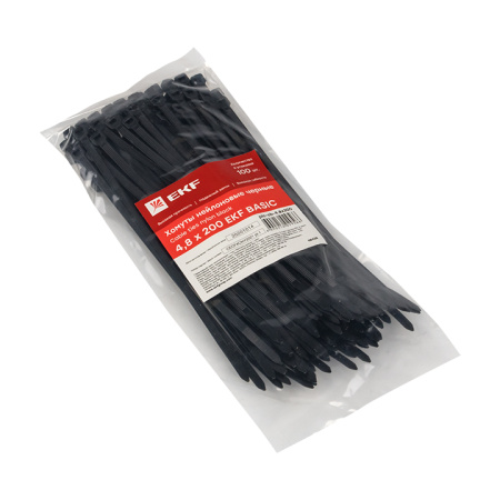 Хомут нейлоновый черный (4,8х200) (100шт) Basic EKF