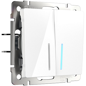 Выключатель двухклавишный проходной с подсветкой (белый) СУ IP20 Werkel