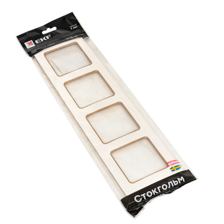 Стокгольм Рамка 4-местная белая с линией цвета шампань EKF