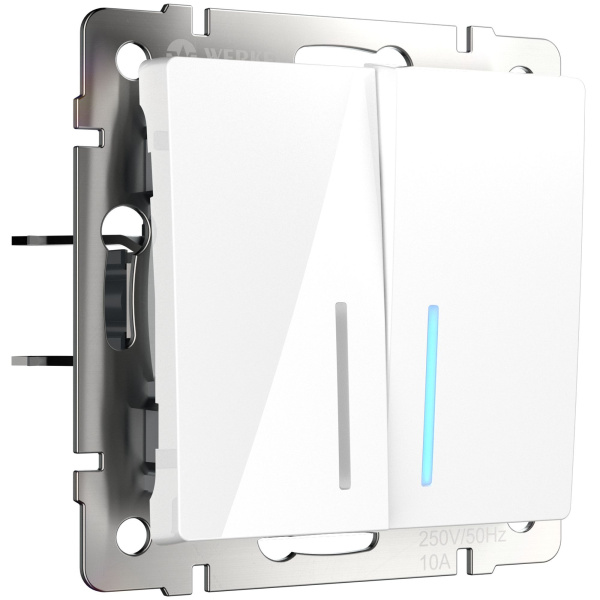 Выключатель двухклавишный проходной с подсветкой (белый) СУ IP20 Werkel