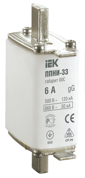 Плавкая вставка предохранителя ППНИ-33 габарит 00С 6А IEK