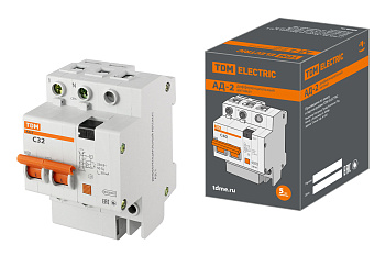 Дифференциальный автоматический выключатель АД-2 2П 32А С 30мА 4,5кА тип АС TDM