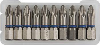 Биты "ЭКСПЕРТ" торсионные кованые, обточенные, хромомолибденовая сталь, тип хвостовика C 1/4", PZ2, 25мм, 10шт ЗУБР