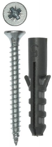 Дюбель распорный полипропиленовый, тип "ЕВРО", в комплекте с шурупом, 5 х 25 / 3,0 х 30 мм, 15 шт, ЗУБР